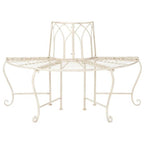 Half-Circle Outdoor Patio Garden Antique White Wrought Iron Tree Bench