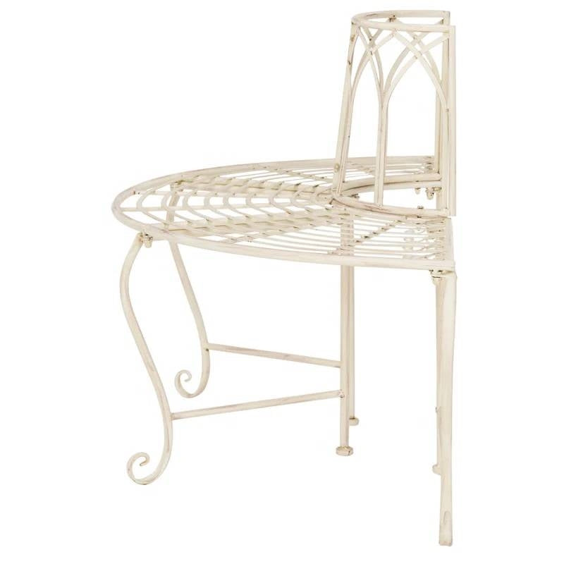 Half-Circle Outdoor Patio Garden Antique White Wrought Iron Tree Bench