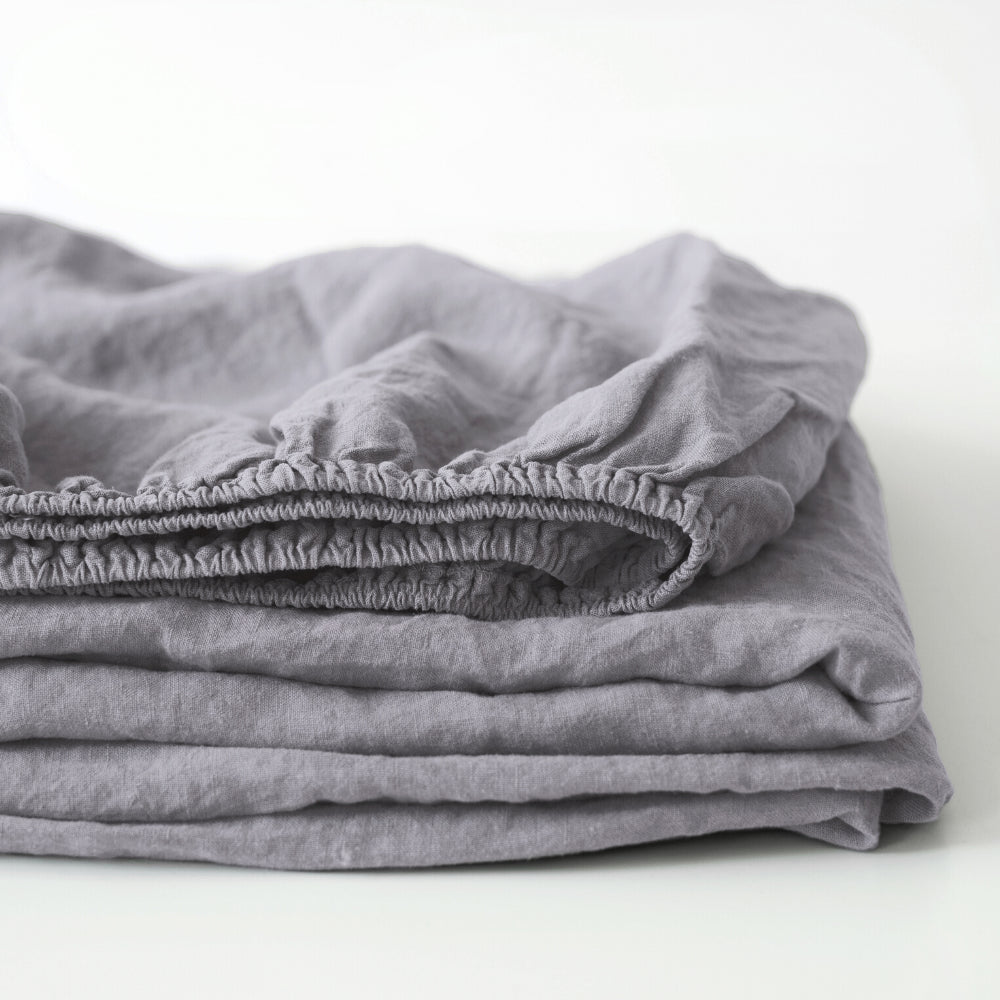 Linen Tales Ash Linen Fitted Sheet