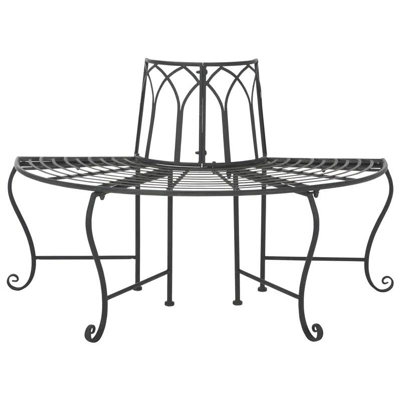 Half-Circle Outdoor Patio Garden Black Wrought Iron Tree Bench