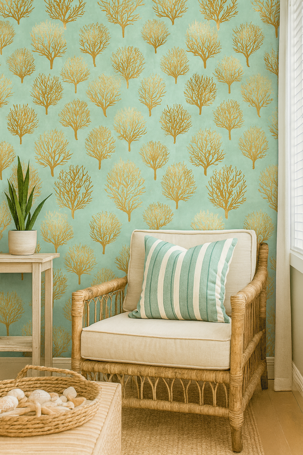 Metallic Coral Branches Wallpaper