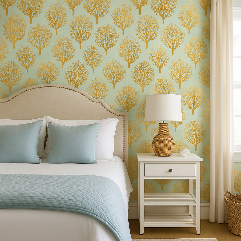 Metallic Coral Branches Wallpaper