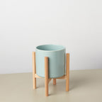 Cylinder Planter with Wood Stand - 5" Pot