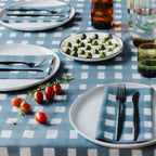 Blue Cross-Hatch Tablecloth