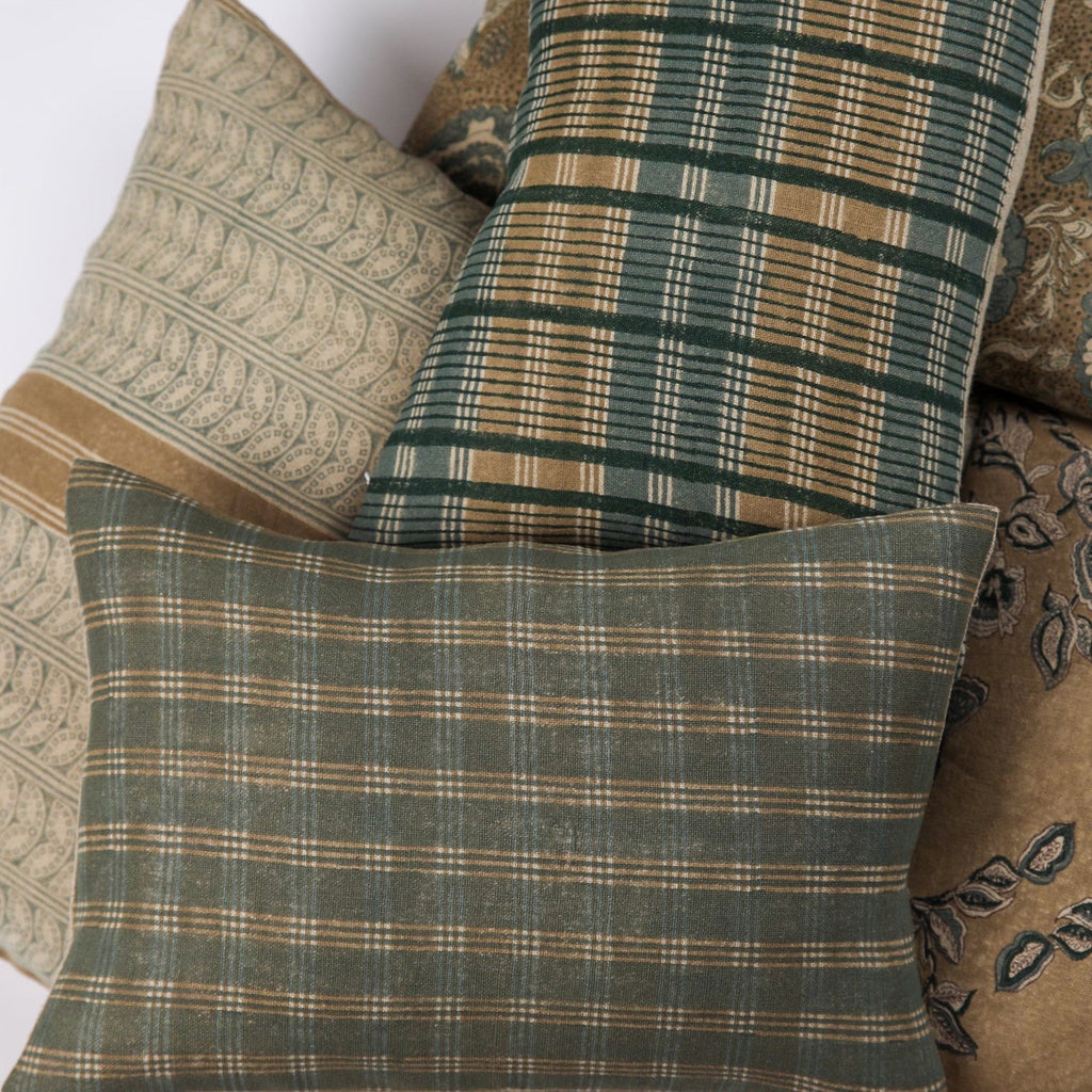 Gina Linen Block Print Throw Pillow Cover, Sand