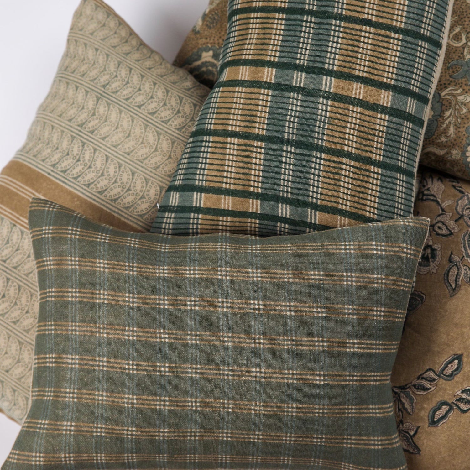 Gina Linen Block Print Throw Pillow Cover, Sand