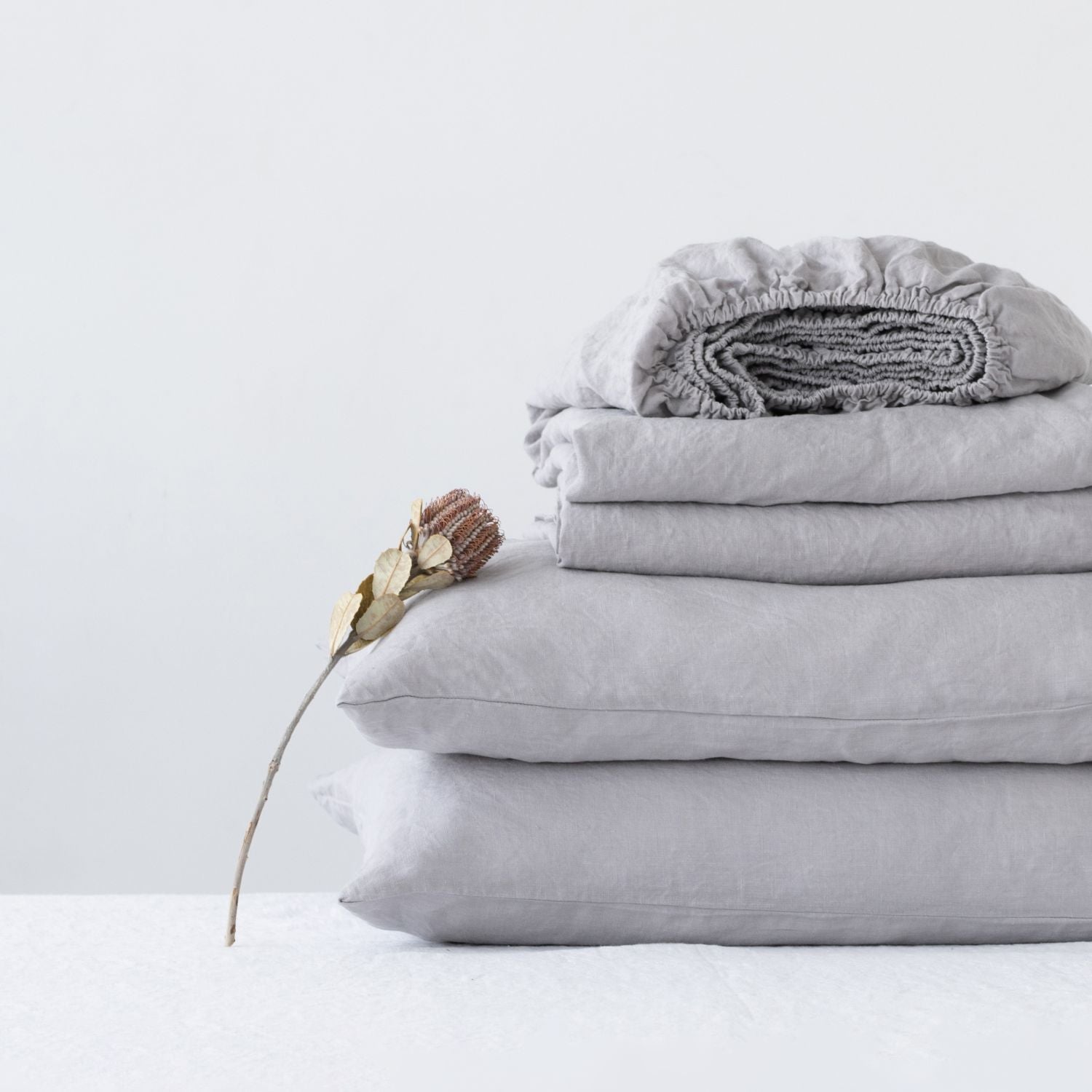 Linen Tales Light Grey Linen Sheet Set