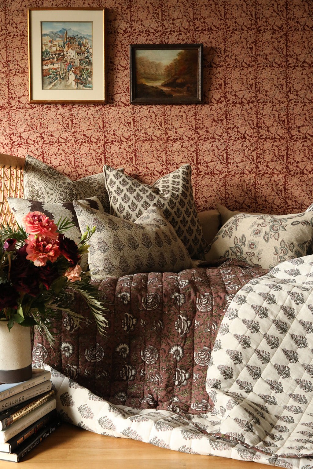 Mira Linen Floral Throw Pillow Cover, Teal