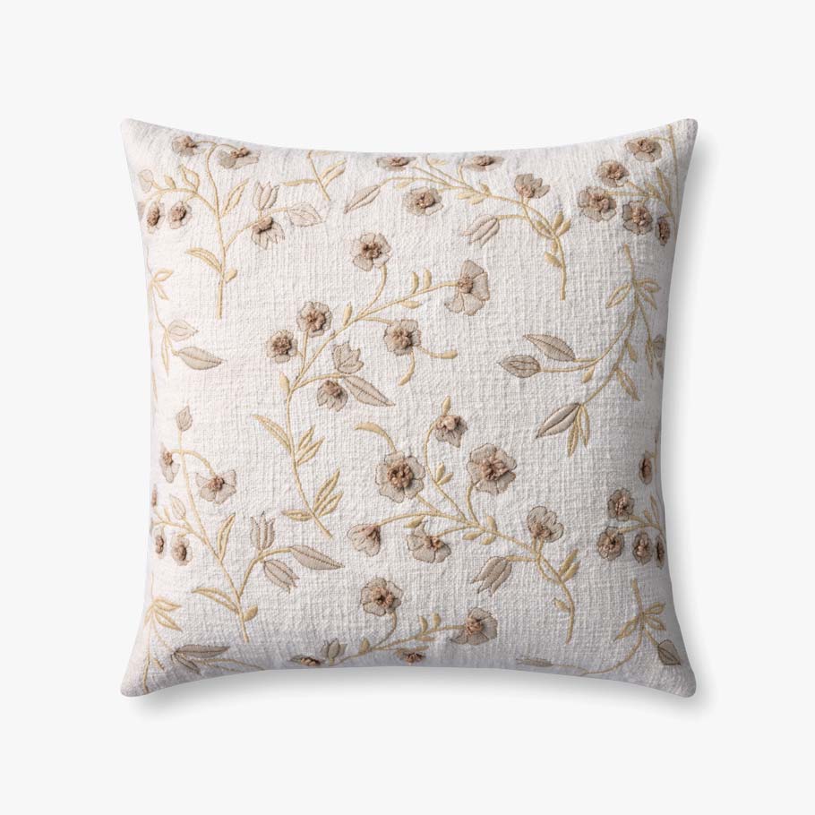 Natural Floral Embroidered Pillow