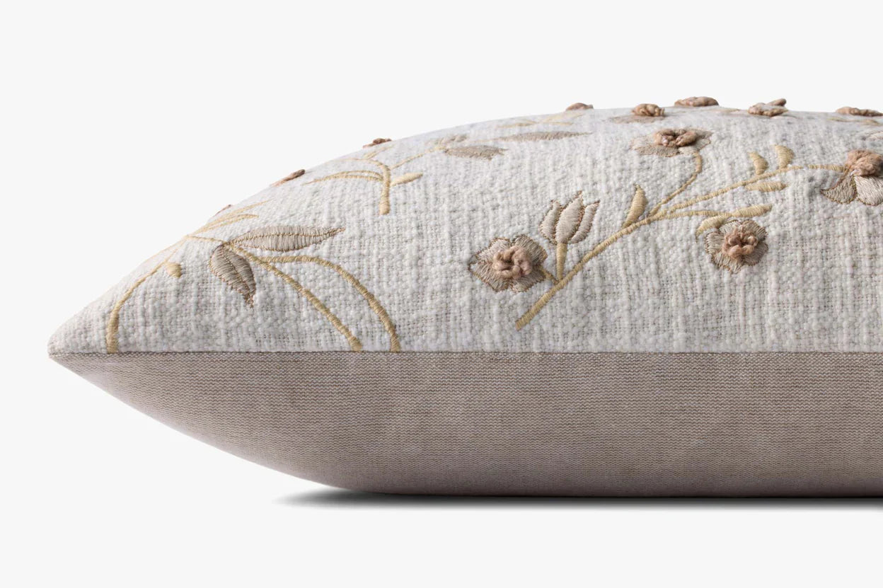 Natural Floral Embroidered Pillow