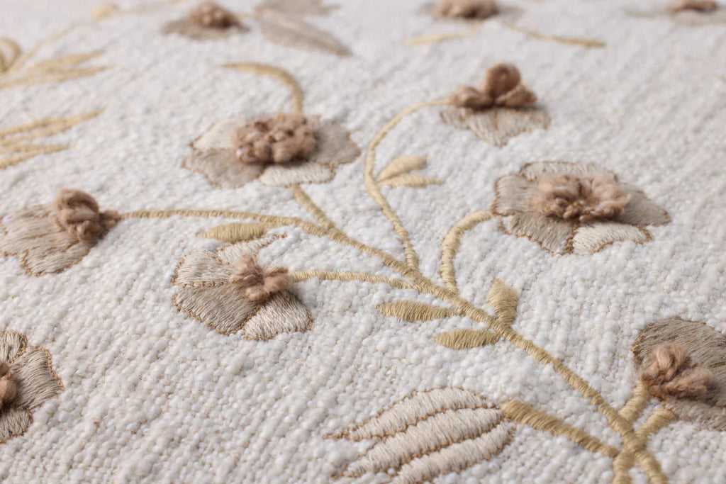 Natural Floral Embroidered Pillow