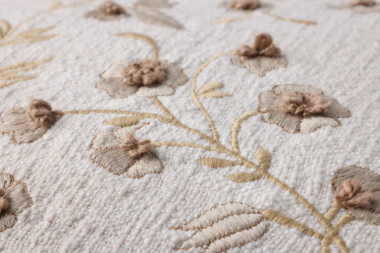 Natural Floral Embroidered Pillow