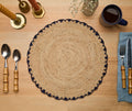 Handwoven Aura Blue Edge Placemat - Rustic Woven Raffia Tabletop Decor