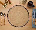 Handwoven Aura Blue Edge Placemat - Rustic Woven Raffia Tabletop Decor