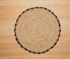 Handwoven Aura Blue Edge Placemat - Rustic Woven Raffia Tabletop Decor