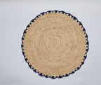 Handwoven Aura Blue Edge Placemat - Rustic Woven Raffia Tabletop Decor