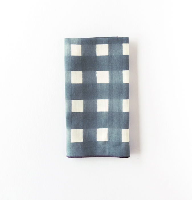 Blue Cross-Hatch Linen Napkins