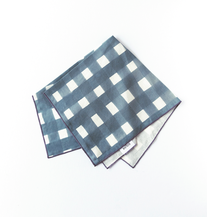 Blue Cross-Hatch Linen Napkins
