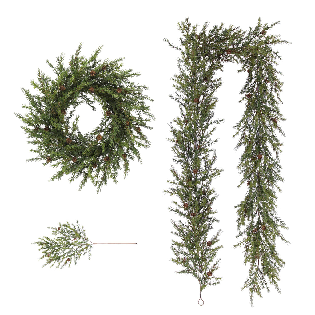 9' Artificial Pine Garland with Pinecones