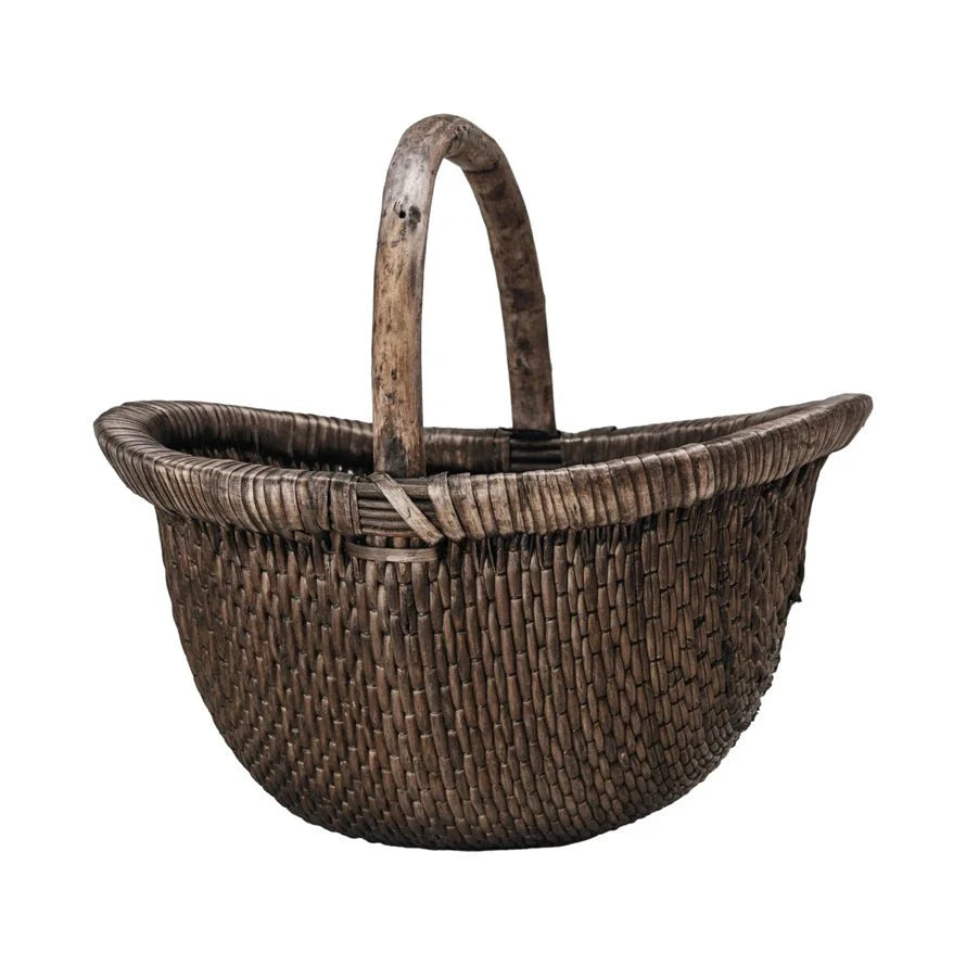 Brodi Decorative Hand-Woven Wicker Basket – Vintage Reproduction, Antique Finish