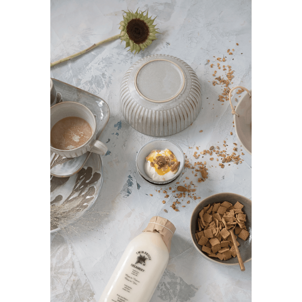 Stoneware Pleated Bowl, Cream Glaze Finish