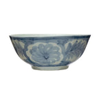 Hand-Painted Blue & White Stoneware Bowl – Floral Design